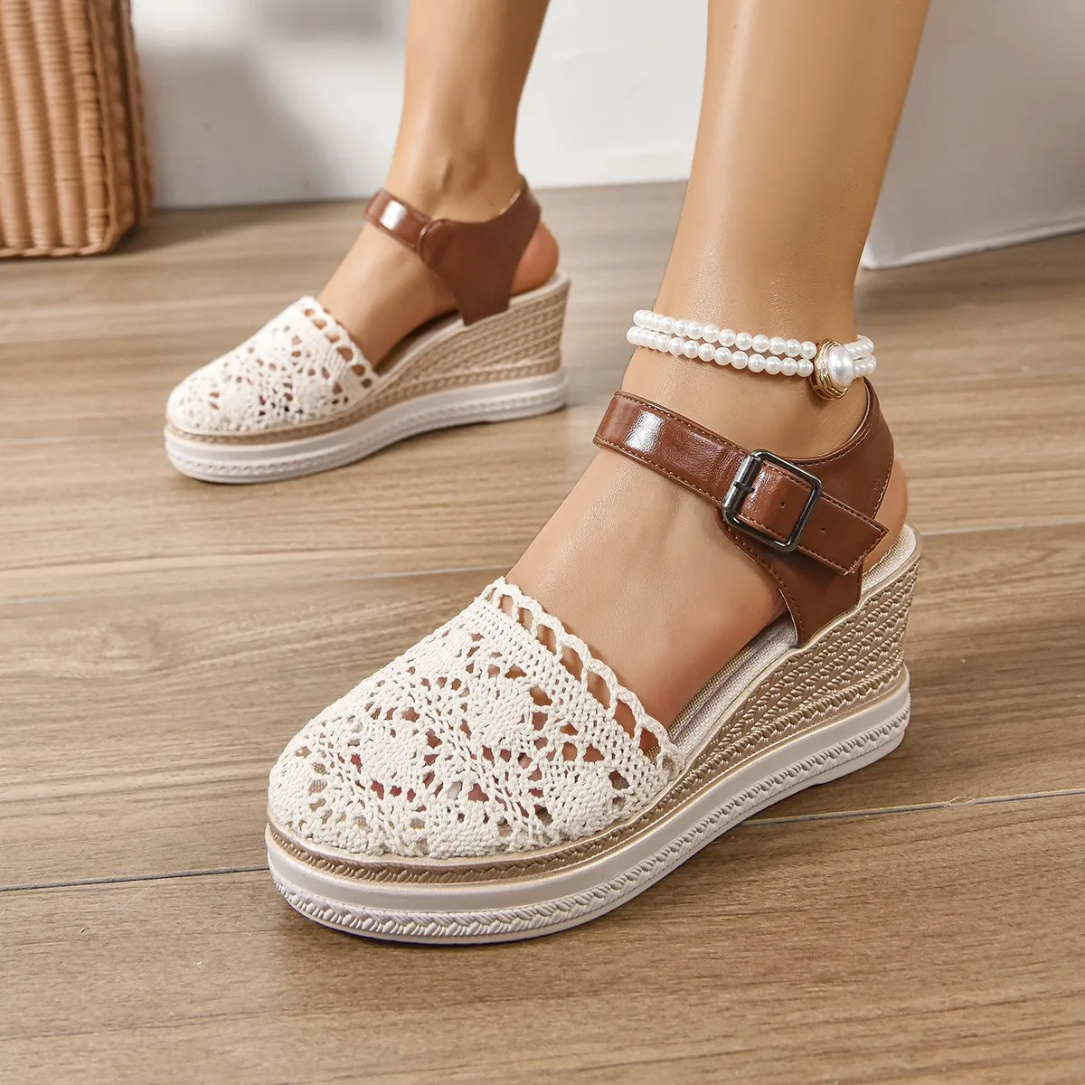 

Women Sandals 2025 Summer New Fashion Canvas Wedge Sandals Casual Espadrilles Fashion Platform Woman Sandals Zapatos De Mujer
