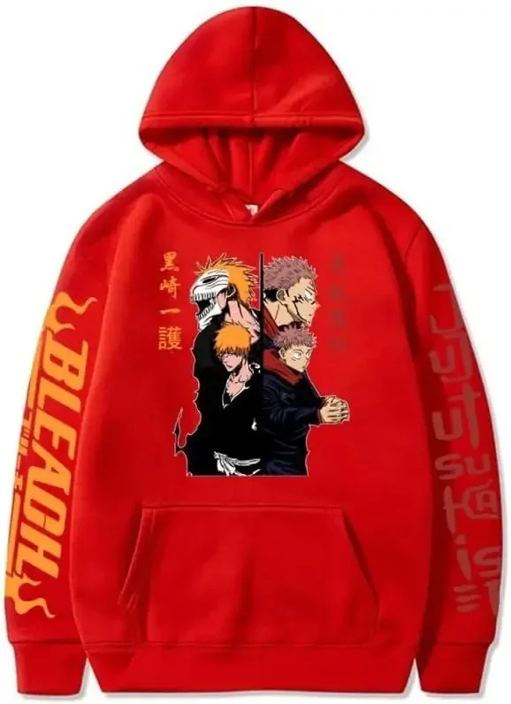 Anime Jujutsu Kaisen Hoodie Men/Women Itadori Yuji Print Sweatshirts Bleach Kurosaki Ichigo Pullovers Streetwear Unisex