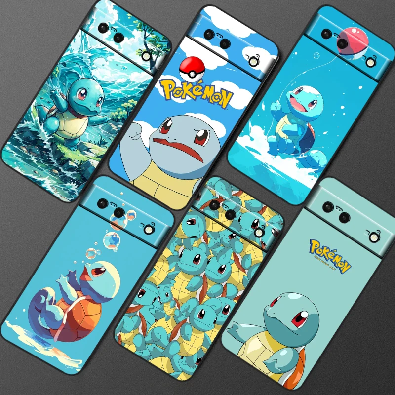 Pokemon Johnny Turtle Cute For Google Pixel 9 8 7A 7 6A 6 5A 5 4 4A XL 5G Black Silicon Shockproof Shell Soft Phone Case