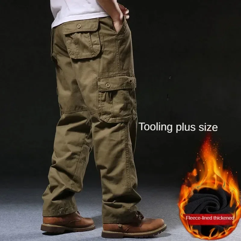 

Men's Autumn and Winter Plus Velvet Padded Tooling Trousers Plus Size Casual Cargo Pants Multi-pocket Labor Workwear Pants