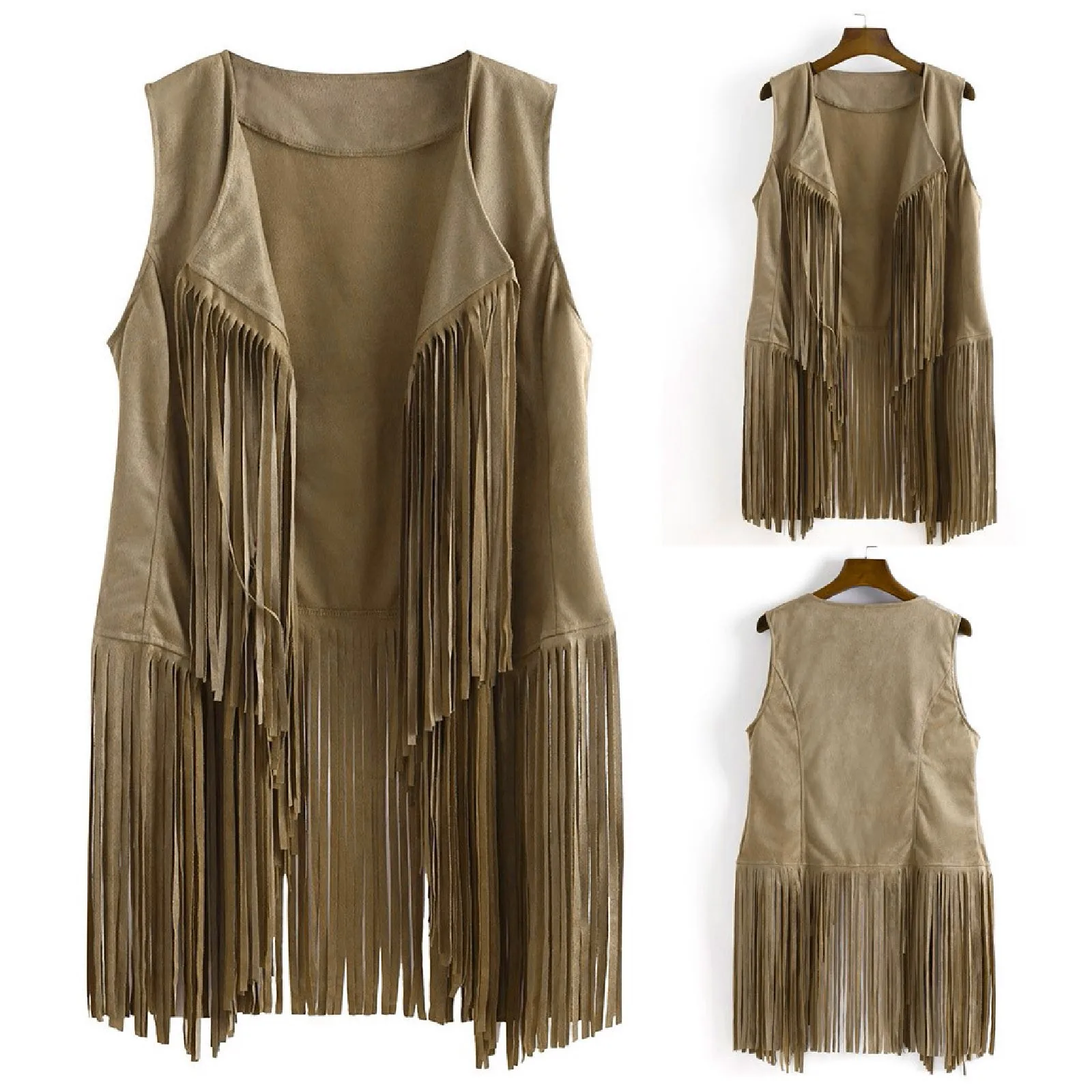 Women Cardigan Tassel Fringed Vintage Western Cowboy Cosplay Coat Sleeveless Play Lady Waistcoat