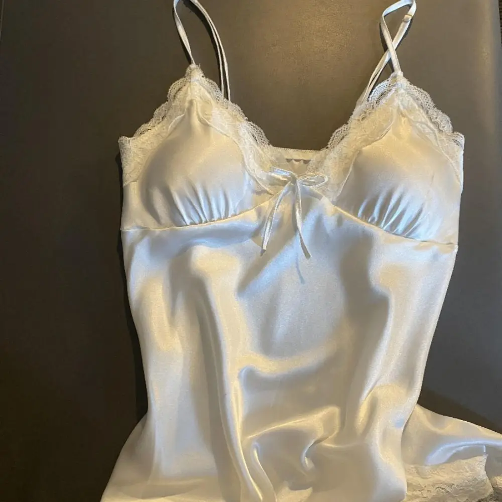 Elegant Lace Bow Women's Pajama Dress Sleeveless Thin Ice Silk Suspender Nightdress Sleepwear Split Slim Sling Nightgown Female