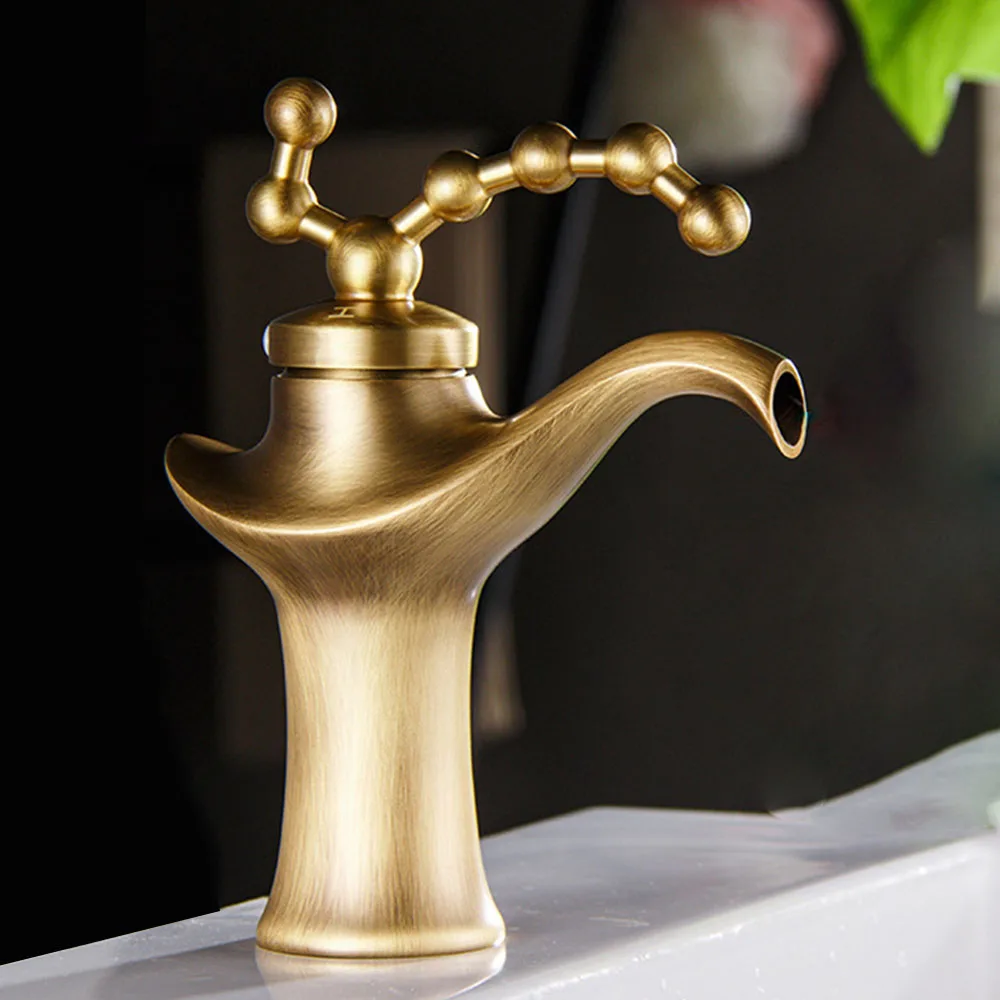 New special antique bathroom low basin faucet brass hot and cold retro gun gray magic lamp faucet