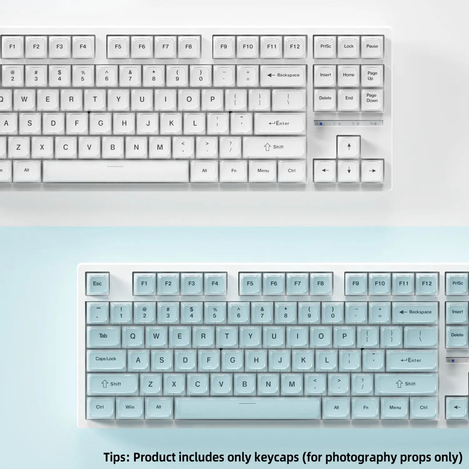 Korean English Pink Blue Crystal Jelly Side Front Printed Keycaps for Mechanical Keyboard 60 75 80 100 Layout Key Caps