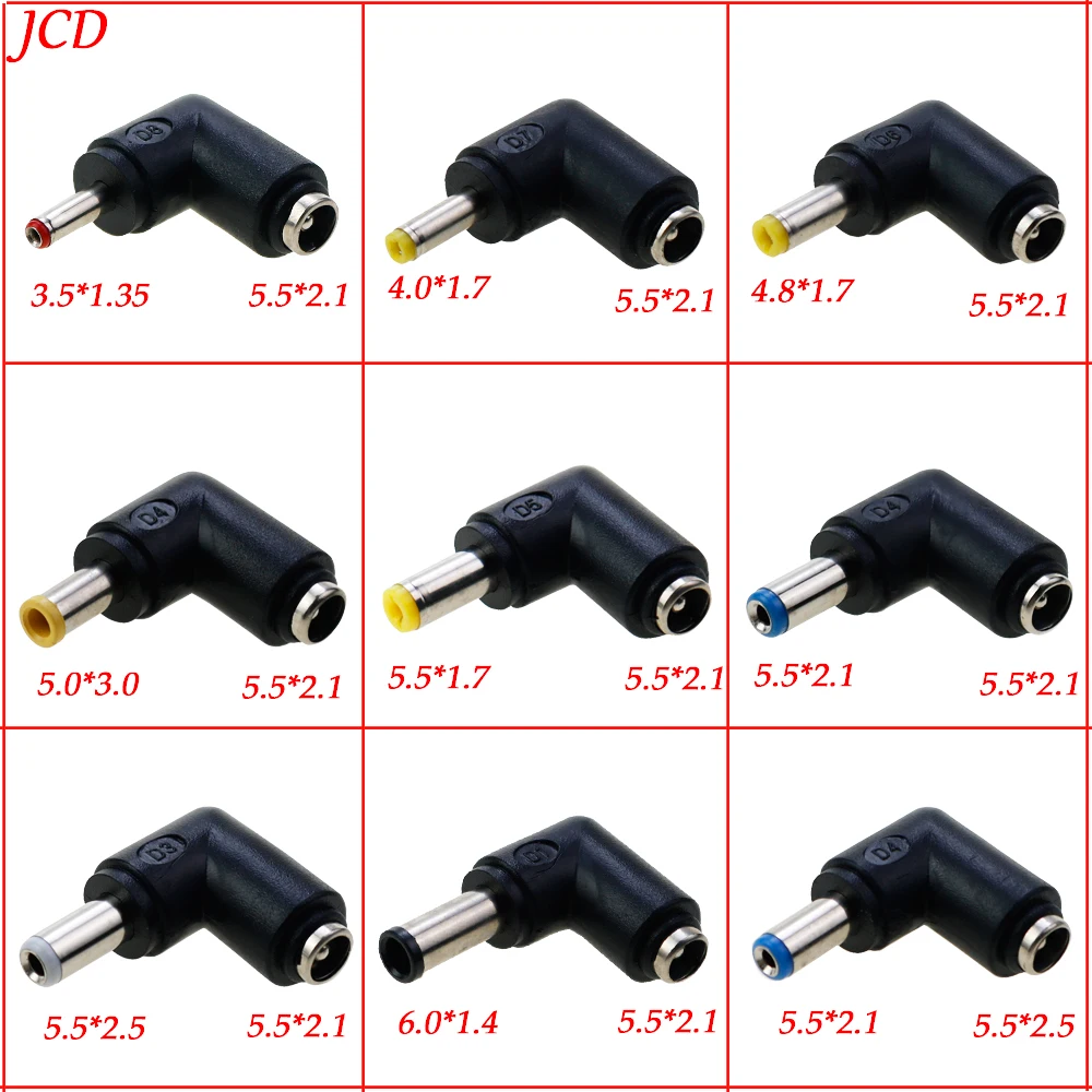 1PC DC Power Converter Plug 5.5x2.1mm Internal Thread To 90 Degrees 5.5x2.5 6.0X1.4  4.0X1.7mm External Thread Adapter Connector