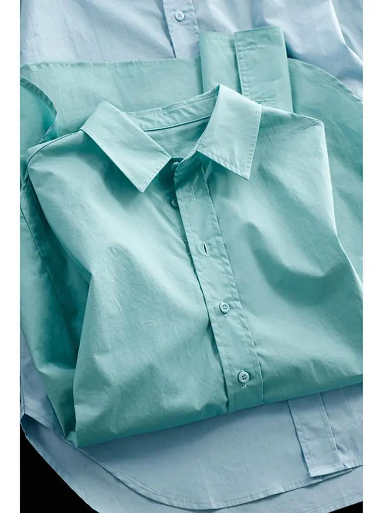 Ele Donna irt Lake Blue Abbigliamento interno Pendolarismo Sle Lungo Sve Lunghezza regolare Top in seta Faionable Fem Abbigliamento