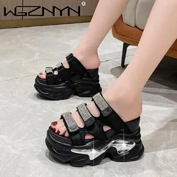 High Quality Slippers Women Outdoor 10.5CM Bling High Heels Ladies High Platform Beach Slides New 2025 Summer Chunky Flip Flops