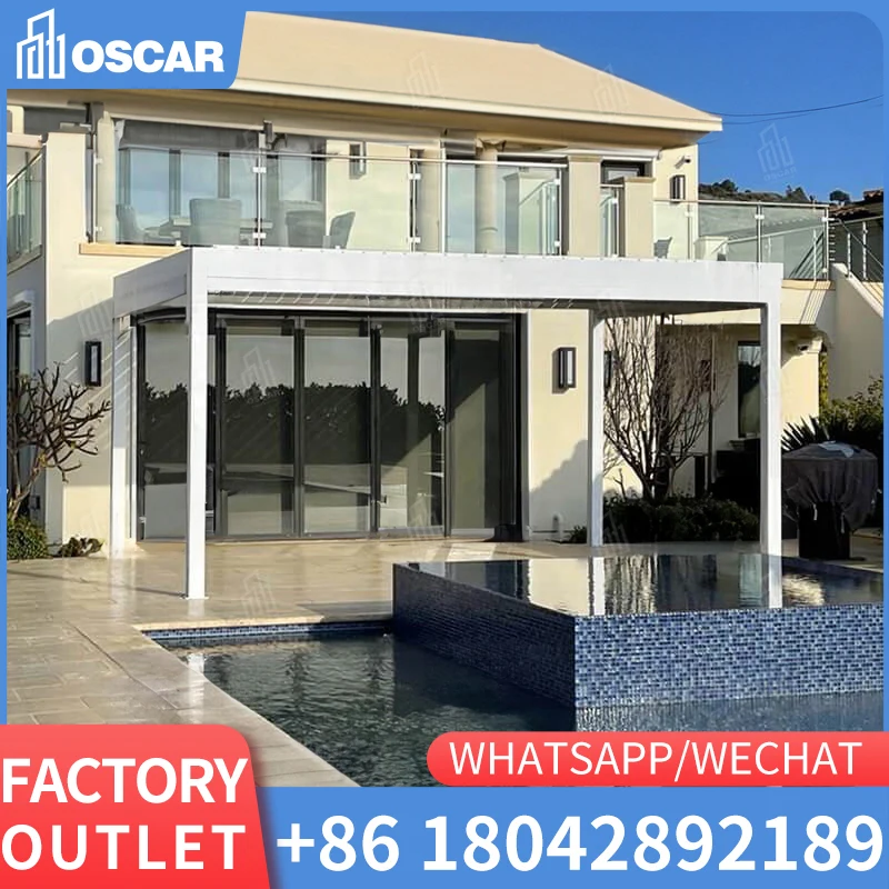 

Aluminum Motorized Outdoor Pergola with retractable Louvered Roof gazebo sunshade yard patio and canopy backyard garden awnings