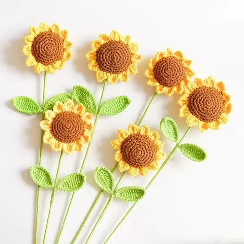 수제 니트 데이지 꽃, 크로셰 해바라기 선물, 홈 테이블 웨딩 장식, 졸업 시즌 선물, 15 인치, 3 개