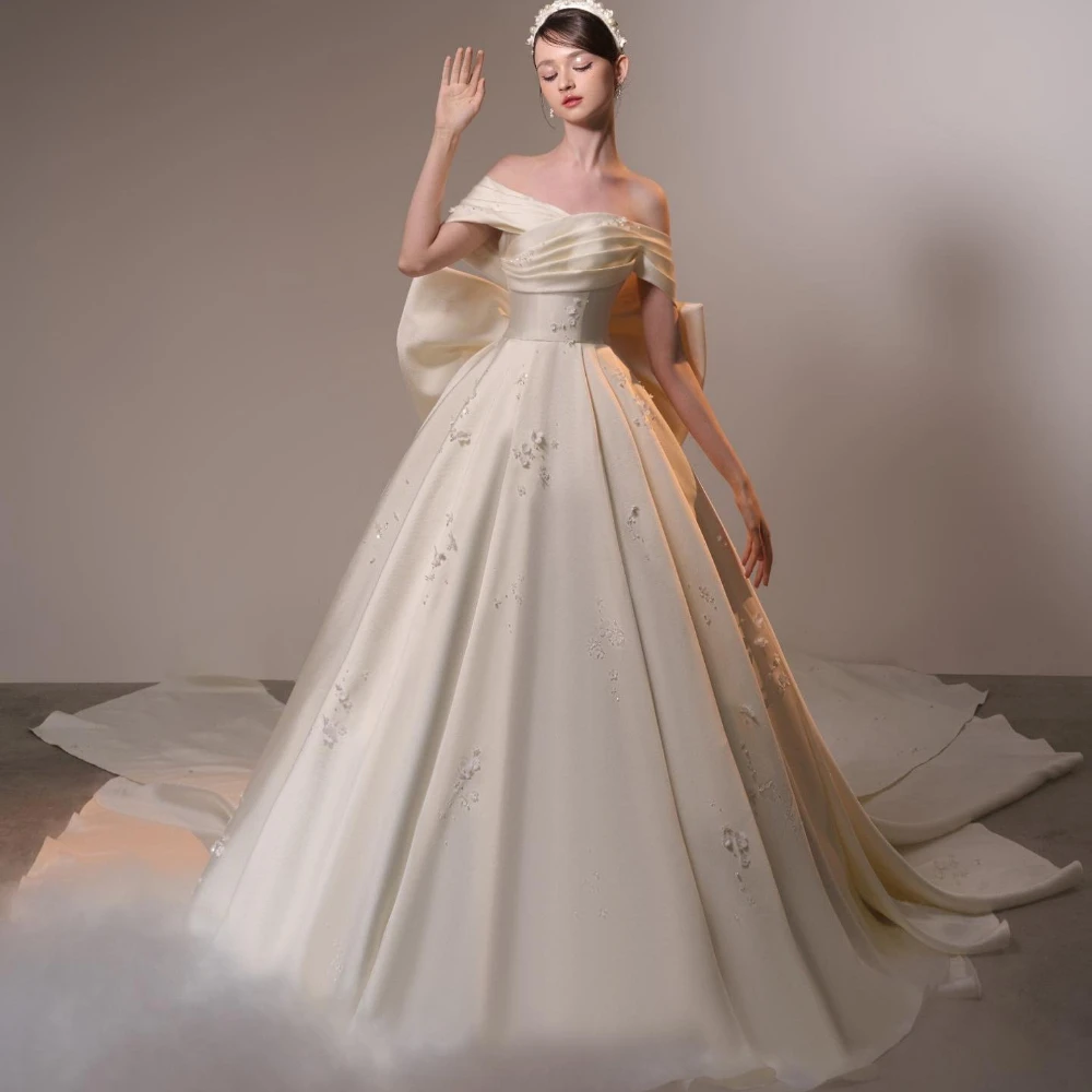 

ESBRIDE 2025 Wedding Dresses Bride Modest Bridal Gown Off-shoulder Bride Dress with Big Bow Customized Elegant Woman Vestidos