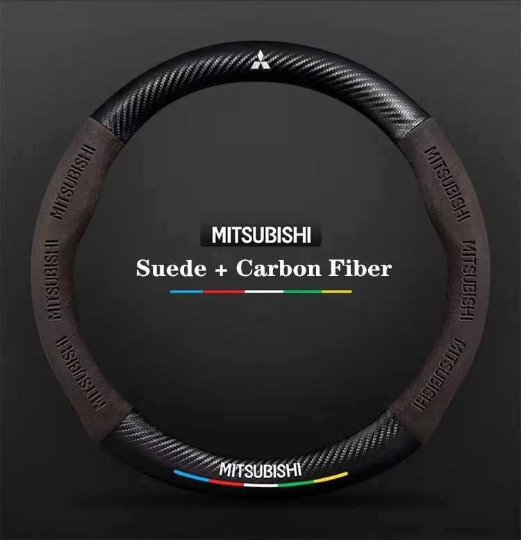 For Mitsubishi Outlander Pajero Asx Colt Lancer EX Evolution X L200 Triton RALLIART Car Suede Carbon fiber Steering Wheel Cover