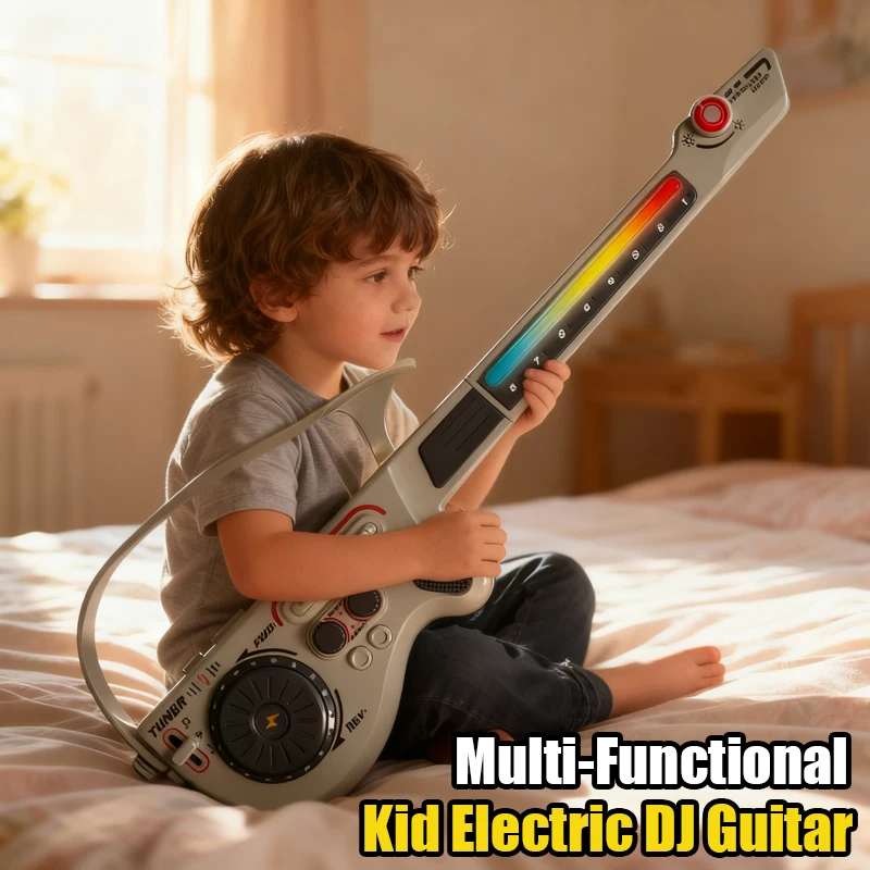 Multi-Functional DJ Guitar Smart String-Free Foldable Light Electronic Organ Musical Instruments Toddler Toys for Kids Boys Gift