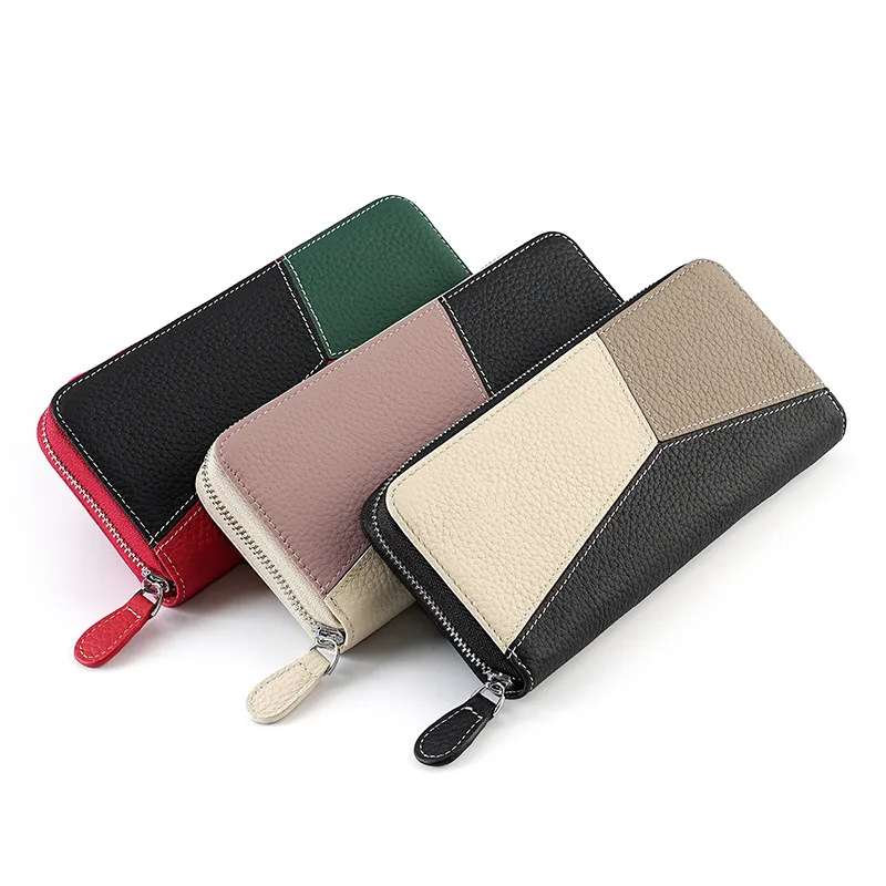 Genuine Leather RFID Long Wallet Phone Bag Cowhide Coin Purse ID Credit Card Organ Card Holder Large Capacity Holder For Women C