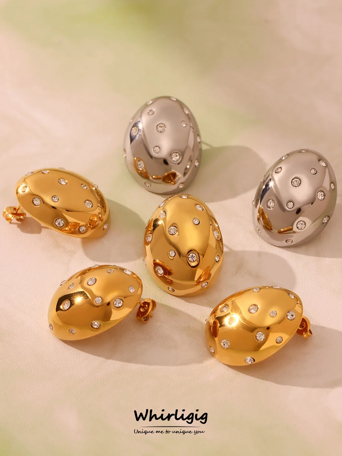 

eye-catcher Oval Pendant Earrings For Women Rhinestones Inlaid Stainless Steel Gold Plated Female Ear Stud Jewelry