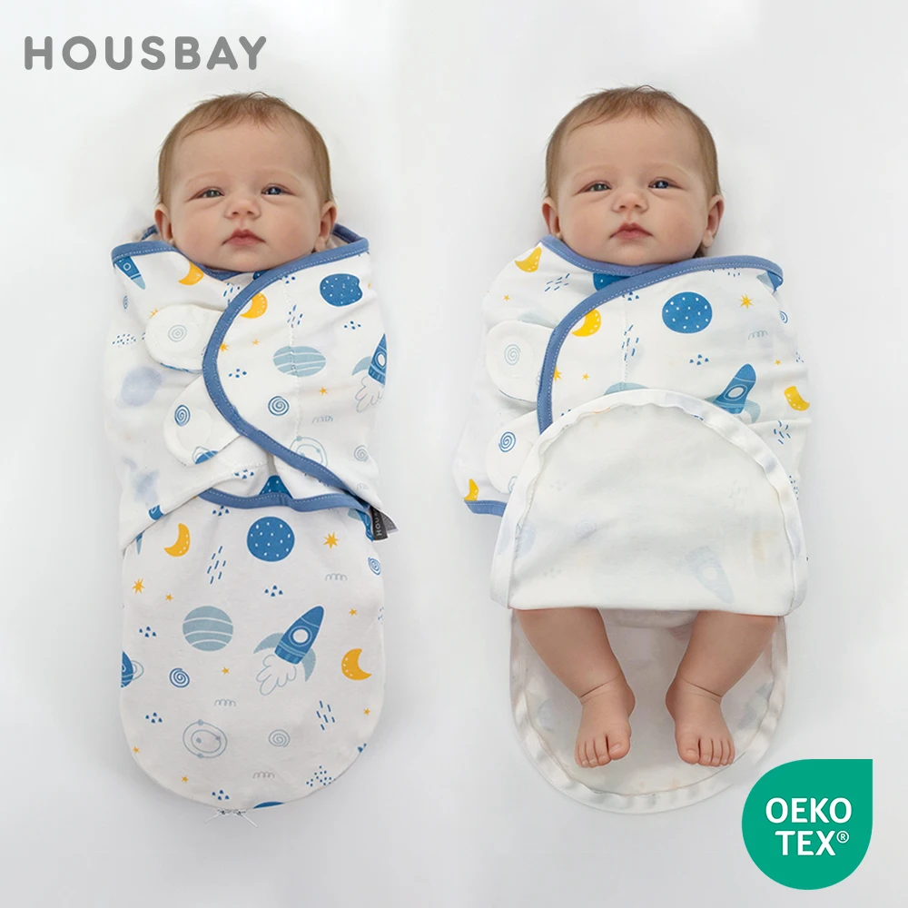 100% Cotton Newborn Swaddle Sleeping Bag With Two-Way Bottom Zipper For Easy Diaper Change Single Layer For Summer 0-3 Month