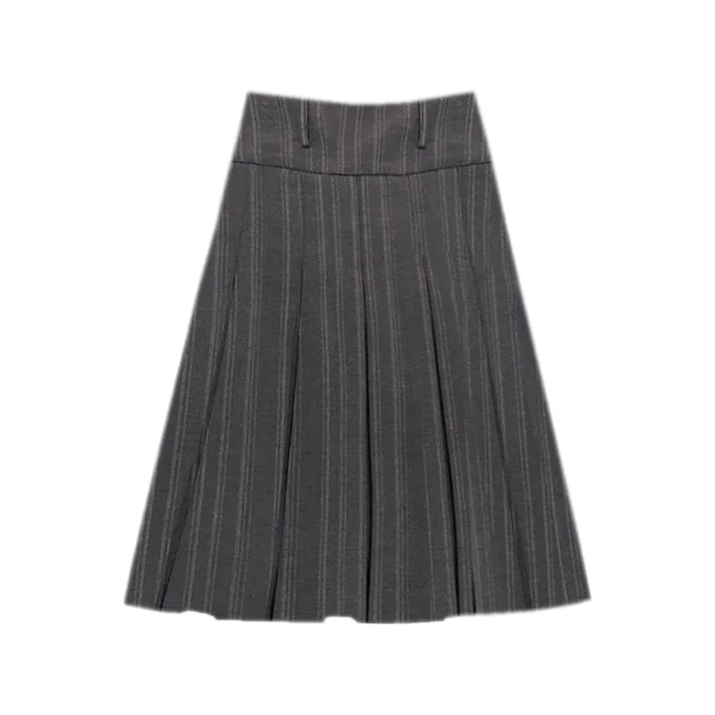 Korobov Autumn Vintage Y2k Skirts for Women High Street Pleated Striped Low Waist Short Skirt Streetwear Korean Fashion Skirt