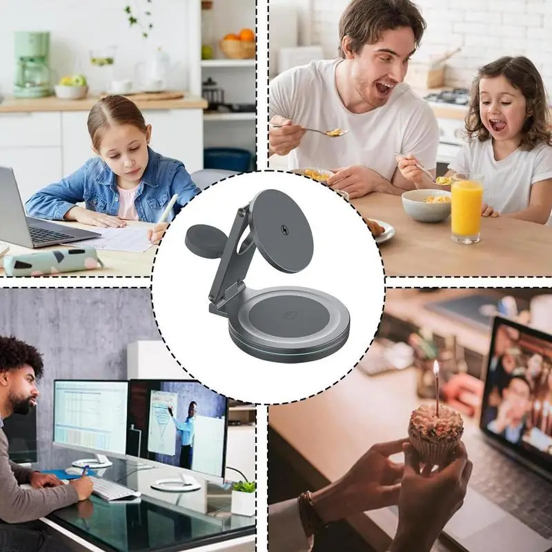 Phone Charger Stand Adjustable Magnetic Charging Dock Station Bedside Multifunctional Phone Stand With 360 Zinc Alloy Rotation