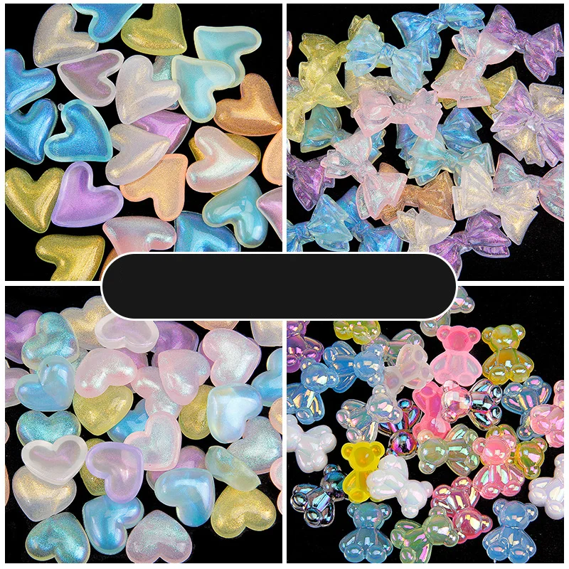 WFFNNKC 20-30Pcs Charm Glitter Bear Heart Bowknot Acrylic Accessories DIY Hair Clip Jewelry Supplies Decor Phone Crafts Patch