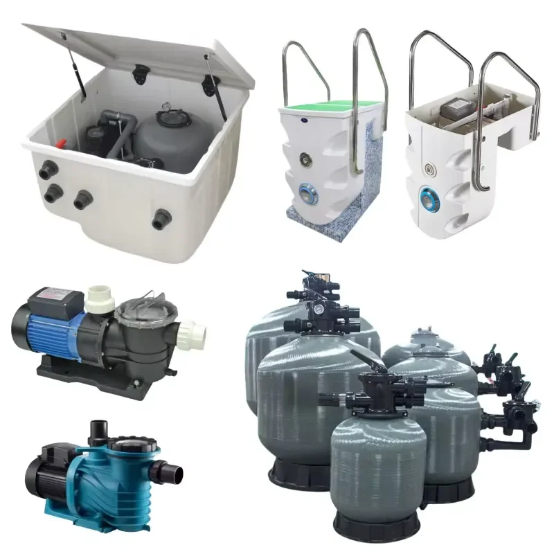 Complete All in One Swimming Pool Equipment Set, Pool Filtration System With Sand Filter, Pump, LED Light Full Accessories