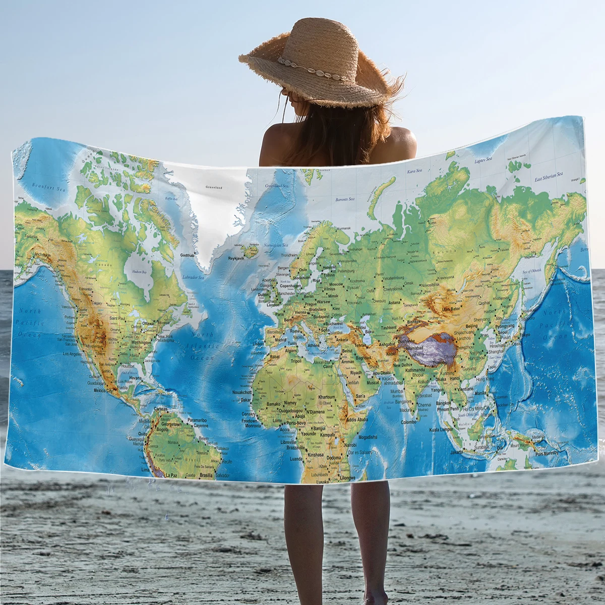 World Map Beach Towel  For Bathroom Beach  27Inchx60Inch For Adults Mens Women Girls Gift