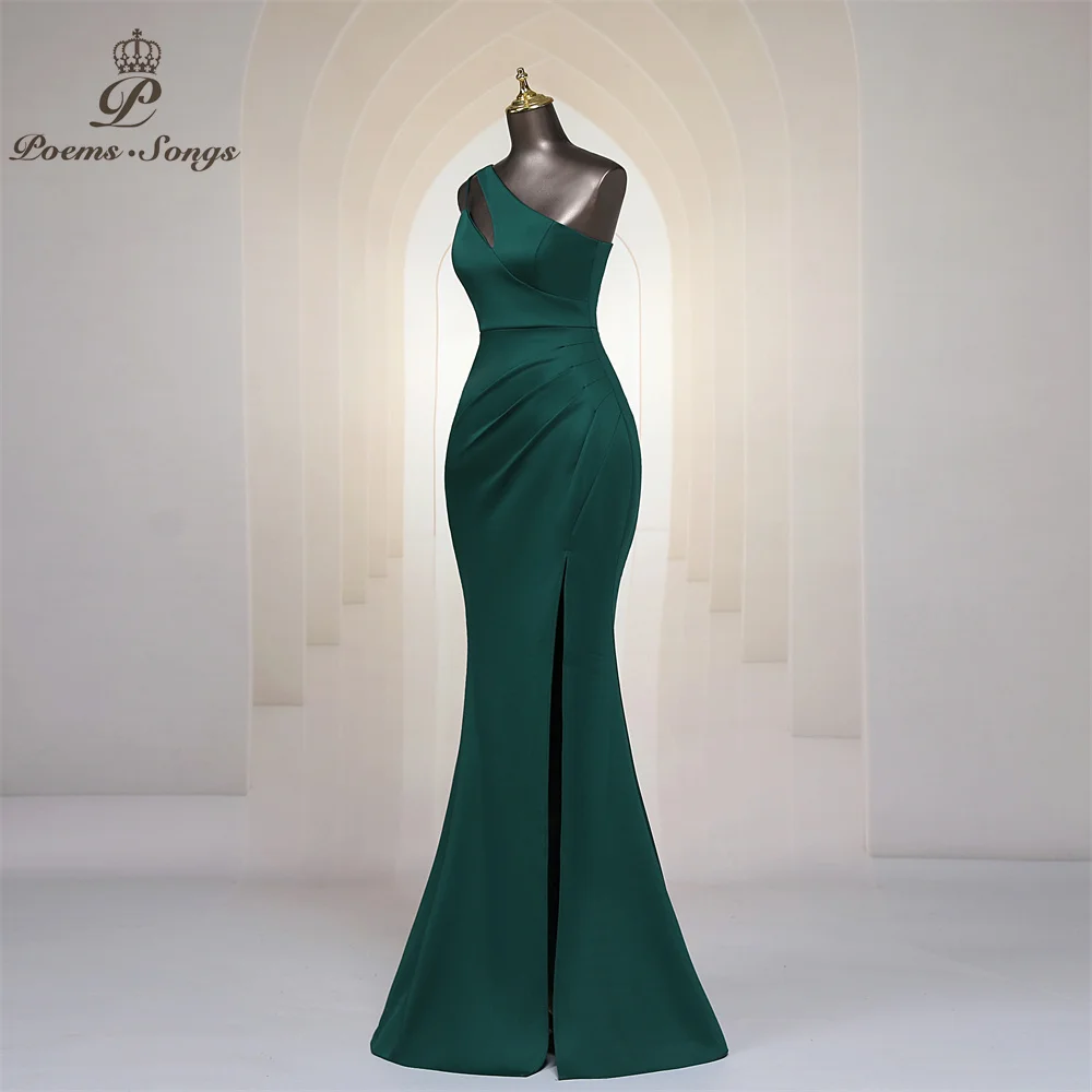 Simple Green Long Evening Dress High Split Mermaid Cut-Out One Shoulder Sleeveless Formal Prom Dresses Party