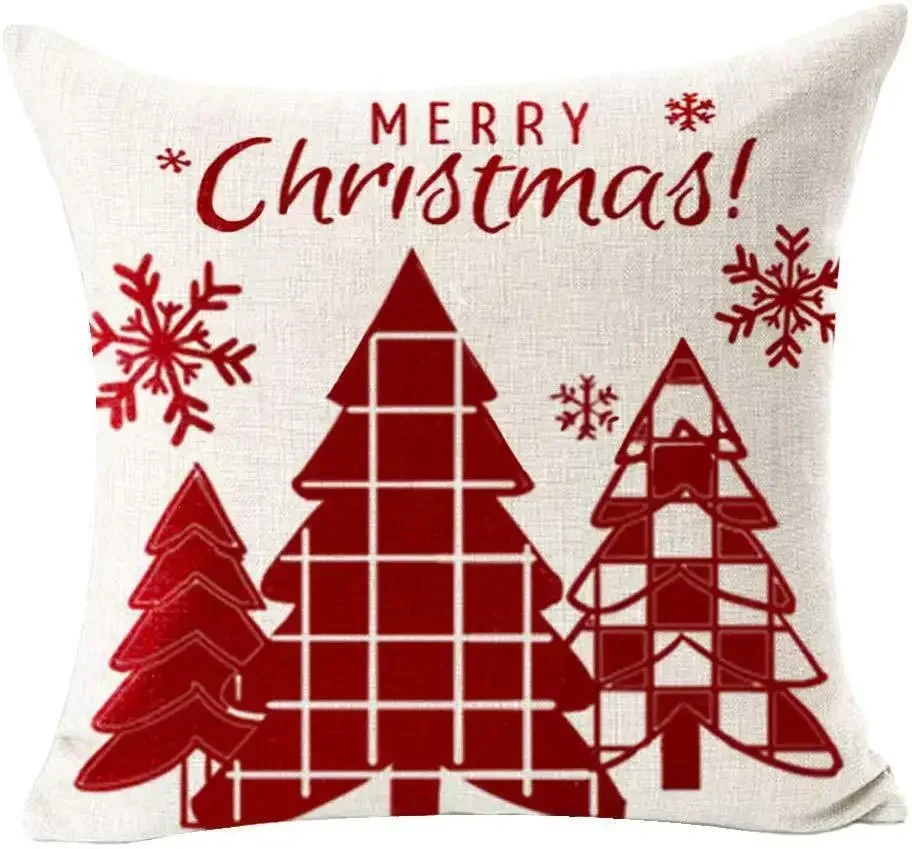 Christmas Cotton Linen Santa Snowflake Elk Custom Throw Pillow Pillowcase Cushion Home Decor Gift New Year