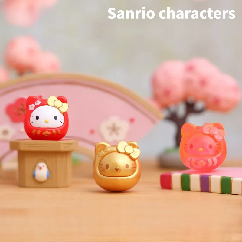 MINISO Sanrio Mini Daruma Blind Box Cute Hello Kitty Kuromi Cartoon Desktop Ornaments Collection Children's Toys Birthday Gifts