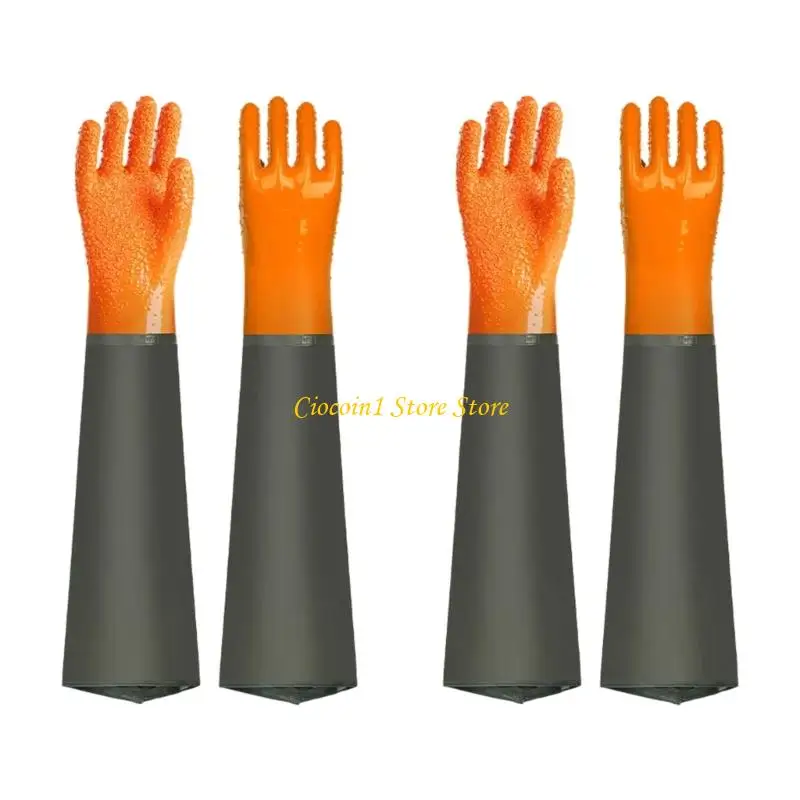 A3PC 2 Pair 70cm Extended Length PVC Work Gloves With Fleece Inner Layer Waterproof Abrasion Resistant for Marine Activities