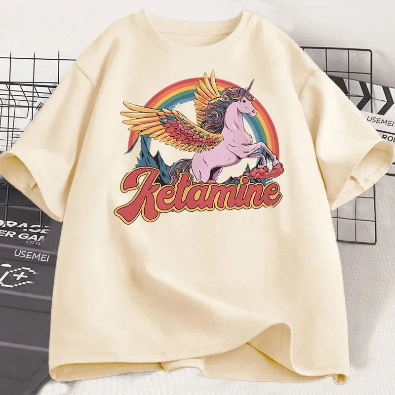 Funny Rainbow Horse T Shirt Casual Short Sleeve Humor T-Shirt Women Tshirt Crew Neck Summer Harajuku Graphic T Shirts Top