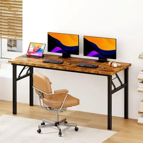 Folding Table Computer Desk 62 Inches Workstation Table Conference Table Home Office Desk Fully Assembled Retro and