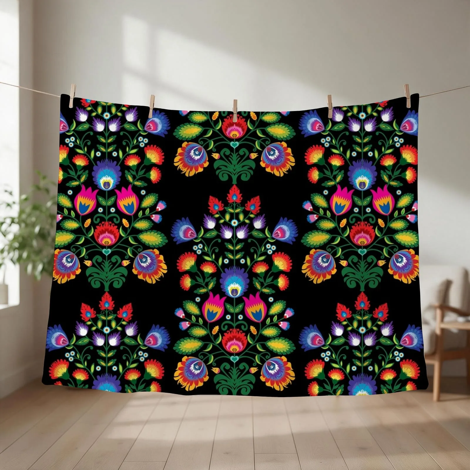 Polish Folklore Wycinanki Throw Blanket couch cozy soft plush fuzzy picnic outdoor blanket