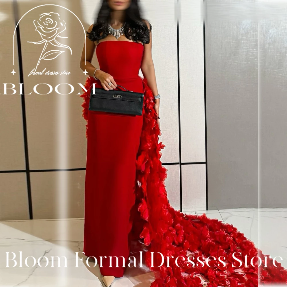 Bloom personalizado cuello barco Color sólido Panel tren 3D flores A-Line vestidos de noche elegante para boda sin espalda Sexy encantador