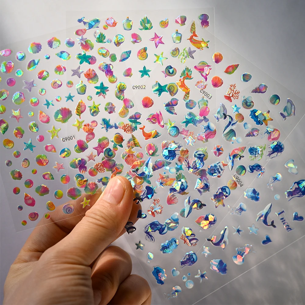 1Pc 3D Jellyfish Summer Beach Nail Stickers Starfish Seashell Conch Adhesive Decals Ocean Animal Sliders Nail Art Decoration