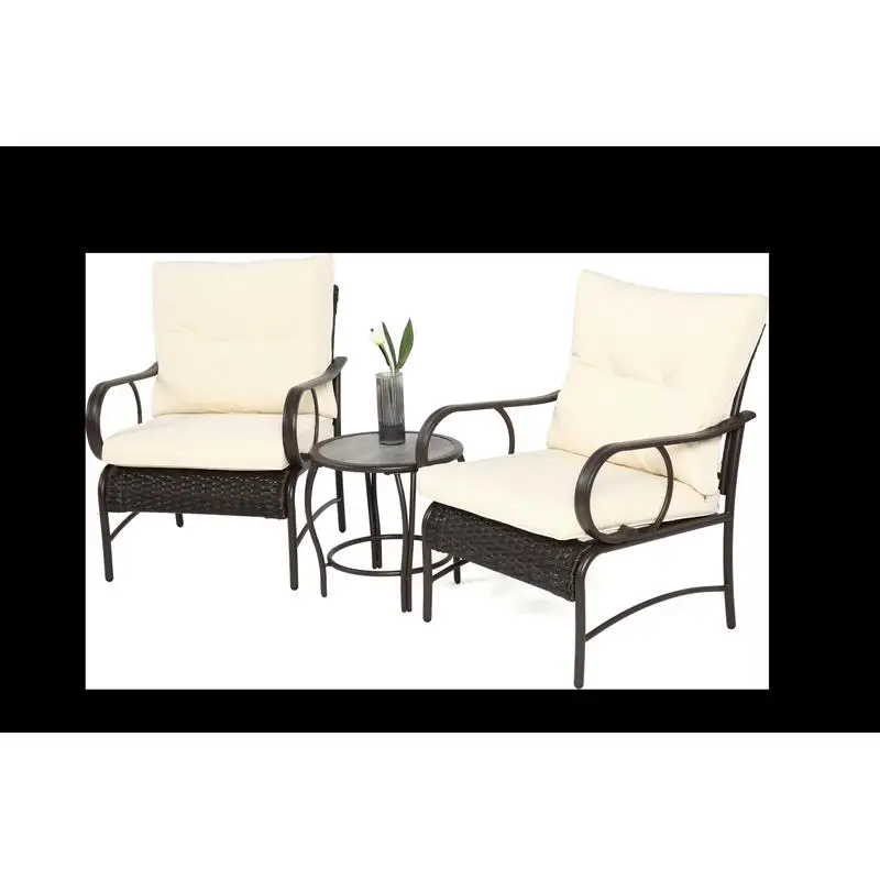 3-Piece Outdoor Wicker Patio Set, Modern Rattan Chair Conversation Set with Table for Garden and Balcony