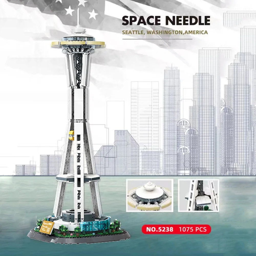 Blocs de Construction d'architecture moderne, tour à aiguilles spatiales, Seattle, ensembles de modèles de Construction des états-unis, jouets en brique pour cadeau