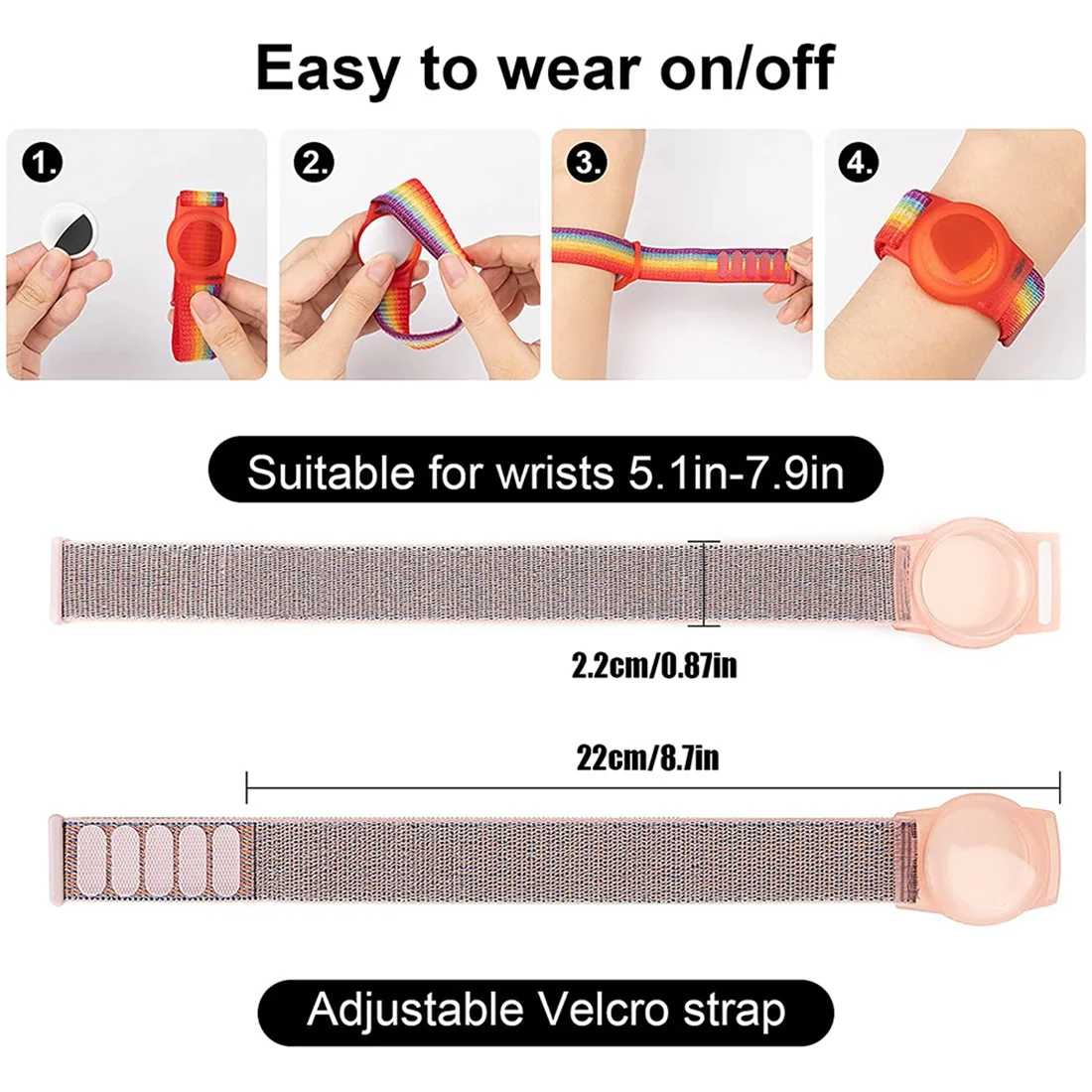 Kid Wristband Compatible with Apple AirTag, Protective Case for Air Tag GPS Tracker Holder with Nylon Bracelet D