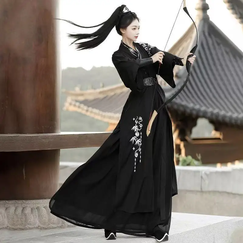 Song Dynasty Swordsman Hanfu Men Women Cool Bamboo Embroidery Traditional Costume INS Vintage Black Night Hero Cosplay DressSuit