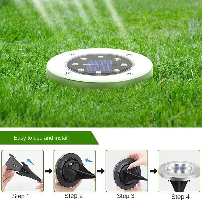 Imagem -02 - Solar Power Disk Light Jardim ao ar Livre Luz Subterrânea Deck Spotlight Enterrado Solar Led Lawn Lamp Decoração 8leds