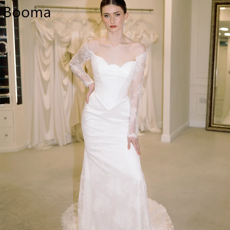 

Booma Mermaid Wedding Dresses Long Off The Shoulder Sleeveless Lace Simple Elegant Brides Gown Custom Made 2025