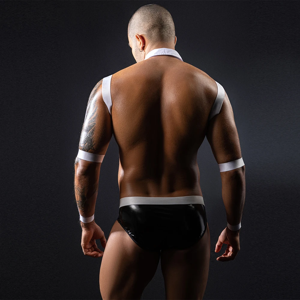 2025 Wholesale Men's Sexy See-through Lingerie Underwear Male Hormone PU Cosplay Police Uniform Night Club Party Outfit