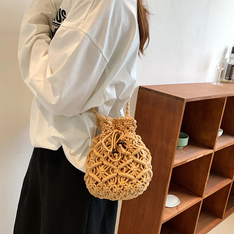 Women Hand-Woven Crossbody Shoulder Bag Underarm Clutch Knitted Bucket Beach Bags Ladies Summer Travel Small Handbag Purse bolsa