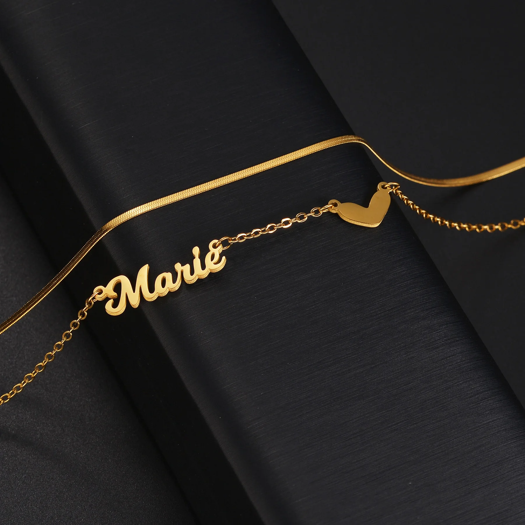 Atoztide Custom Name Necklace for Women 2 Layer Blade Chain Personalized Heart Stainless Steel Jewelry Choker Birthday Gifts - view 5