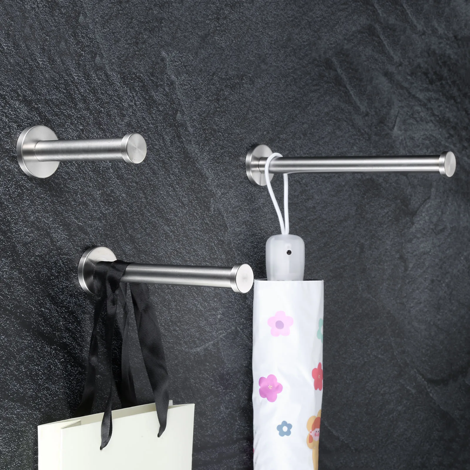 DRELD 2Pcs เสื้อผ้า Robe Hooks สแตนเลสสตีลประตูห้องน้ำตะขอแขวนผ้าขนหนูกระเป๋าติดผนังไม้แขวนเสื้อ W/สกรู