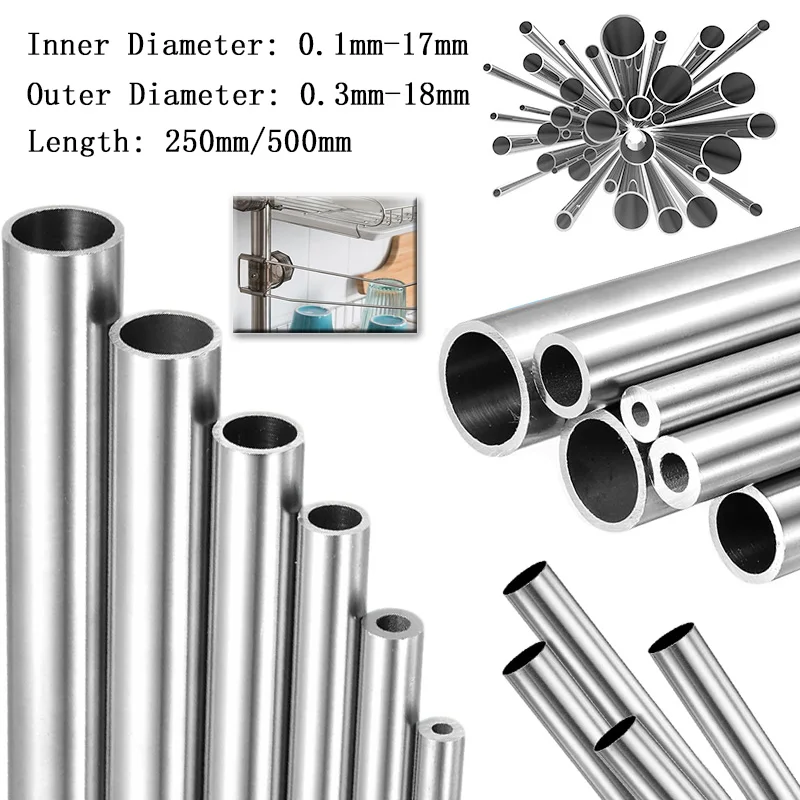 1-10 Pcs 304 Stainlessy Steel Round Capillary Tube 0.1mm-17mm ID, OD 0.3mm-18mm, 250mm 500mm Long Seamless Straight Round Pipe