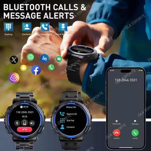 Imagen 2 del producto 2025 nuevo reloj inteligente AMOLED de 1000mah para hombres más de 100 modos deportivos linterna LED para Fitness 3ATM Monitor de salud impermeable BT llamada Smartwatch