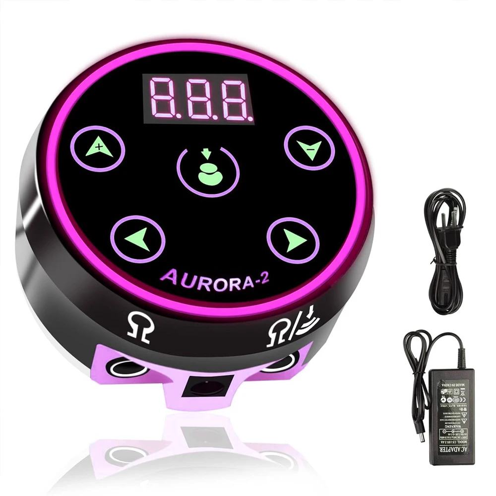 Aurora 2 Professional Tattoo Power Supply for Coil/Rotary Tattoo Machine Pen, Dual Outputs/ColorfulLED/Touchscreen/Magnetic Base