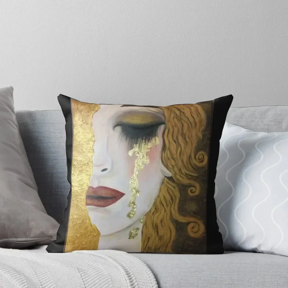 Freya’s Golden Tears, in the style of Gustav Klimt Throw Pillow Cushion Child christmas cushions covers pillow