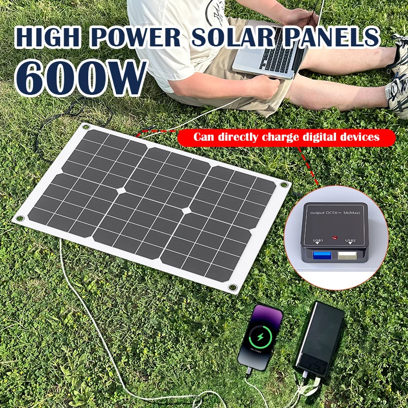 600W Flexible Solar Panel Kit DC12V to AC220V 6000W Power Inverter with 100A Solar Charge Controller for Home Off-Grid Power