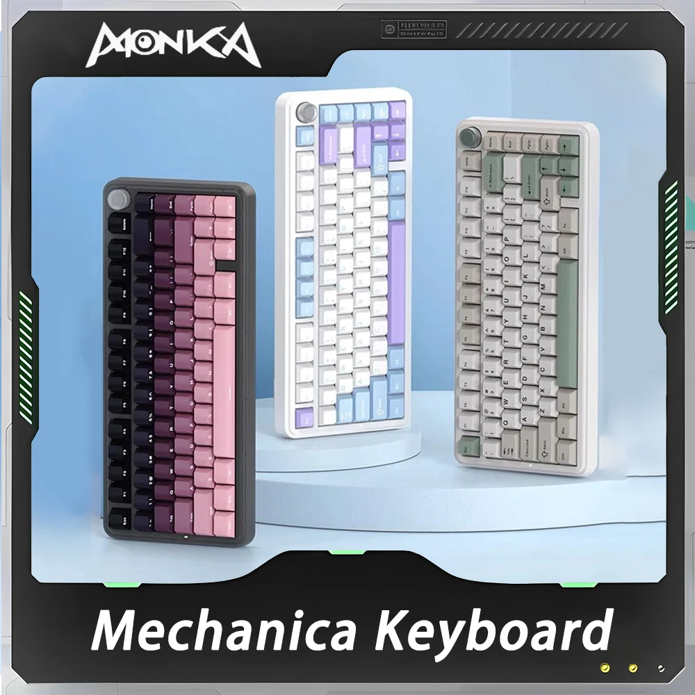 

MONKA K75 Mechanical Keyboard Multifunctional Knob RGB Three Mode Hot Swap Wireless Gaming Keyboard Gasket Gamer Accessories