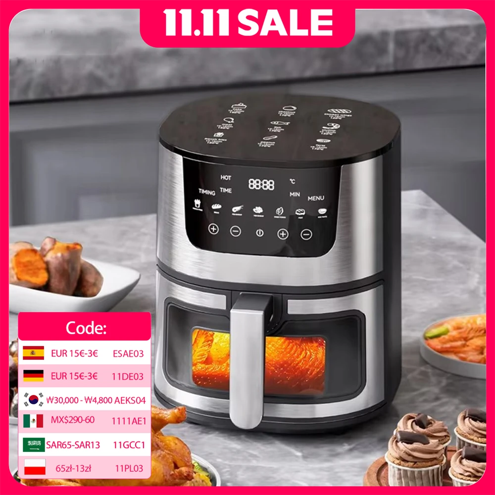 หน้าต่างหม้อทอด Air fryer ไฟฟ้าอัจฉริยะ7L ไร้น้ำมันหม้อทอด Air fryer อัตโนมัติใช้ในครัวเรือนเตาอบพาความร้อนหม้อทอด Air fryer ° อบ